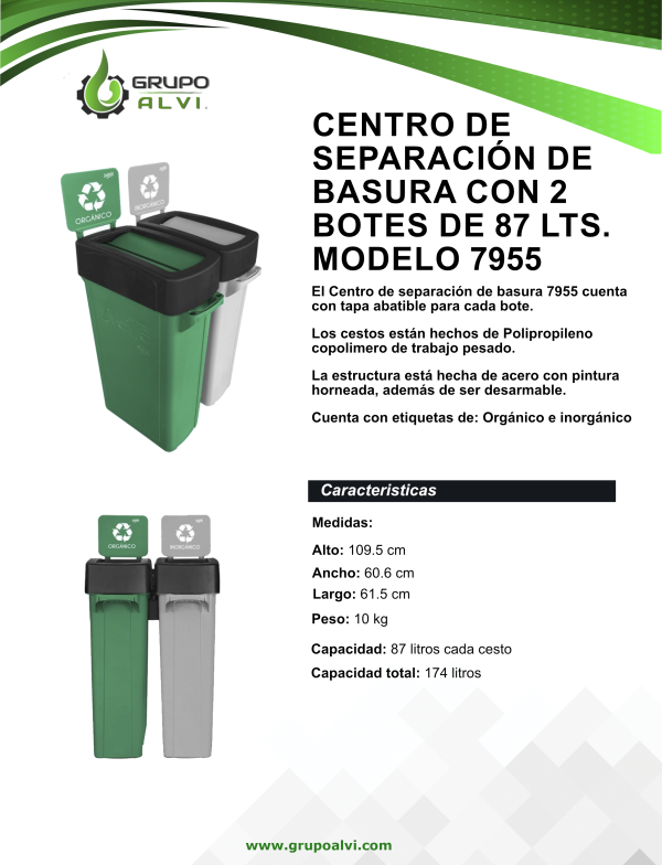 Centro de separación de basura con 2 botes de 87 lts. Modelo 7955 - Imagen 6