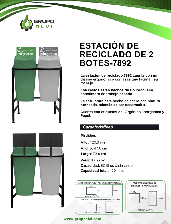 Centro de separación de basura con 2 botes de 65 lts. Modelo 7892 - Imagen 8