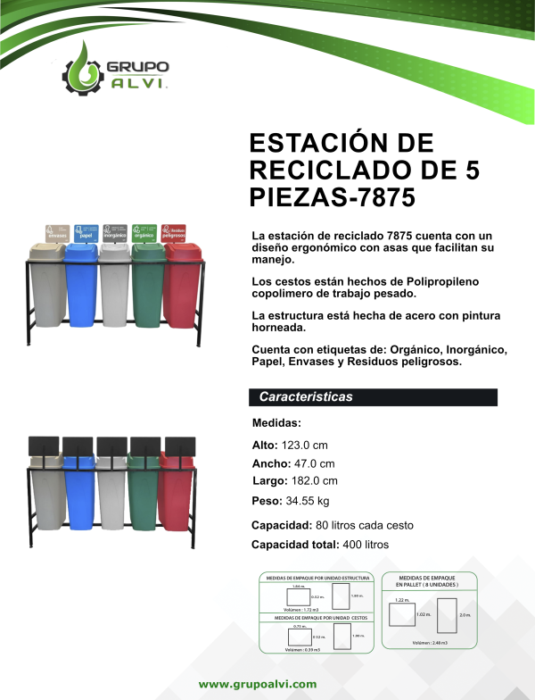 Centro de separación de basura con 5 botes de 80 lts. Modelos 7875 - Imagen 8